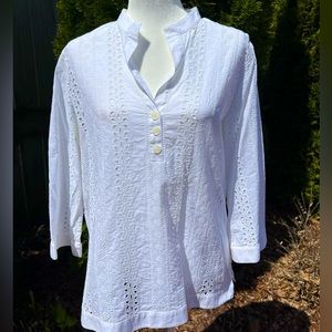 JONES NEW YORK White Eyelet Cotton Blouse